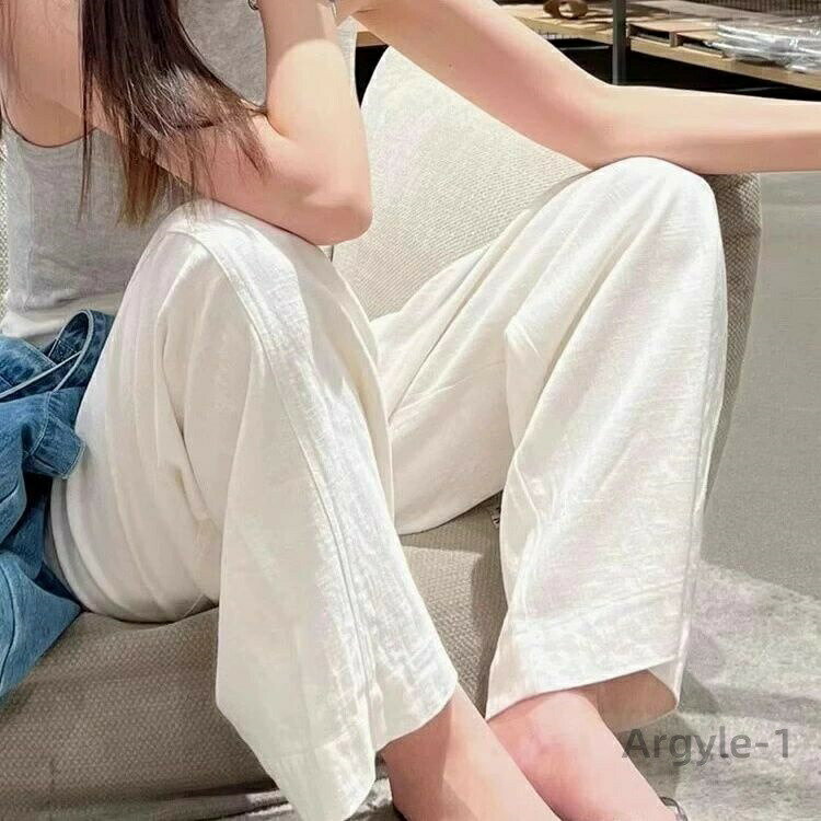 樂天商城 - 【送料無料】レディース コットンリネン カジュアル ロング 韓国 ワイド ハイウエスト 大人 パンツ ストレート おしゃれ 白 夏 無地 ワイドパ