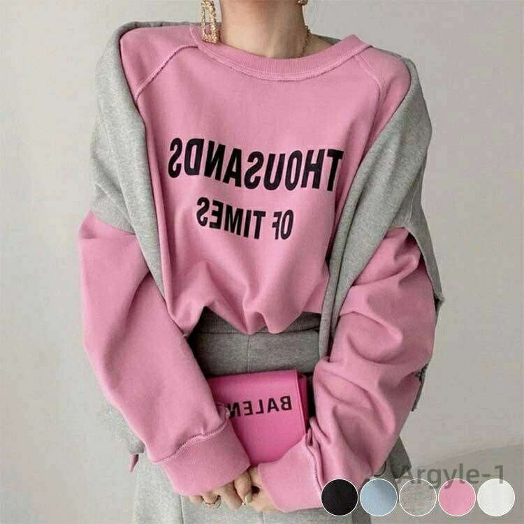 【送料無料】アルファベット おしゃれ ピンク 白 青 トレーナー スウェット グレー メール便 リバーシブル レディース トップス プリント 韓