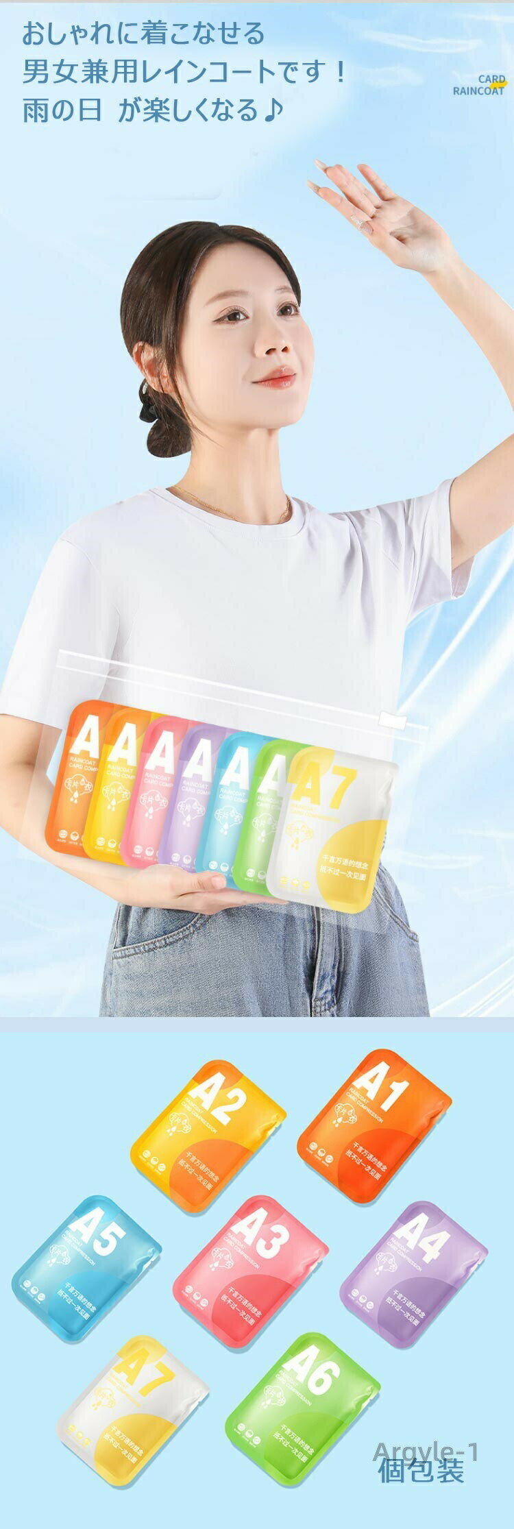 【送料無料】7枚セット レインコート 重複利用可能 個包装 使い捨て ポータブル レインポンチョ ユニバーサルサイズ 男女兼用 ミニ包装 透明