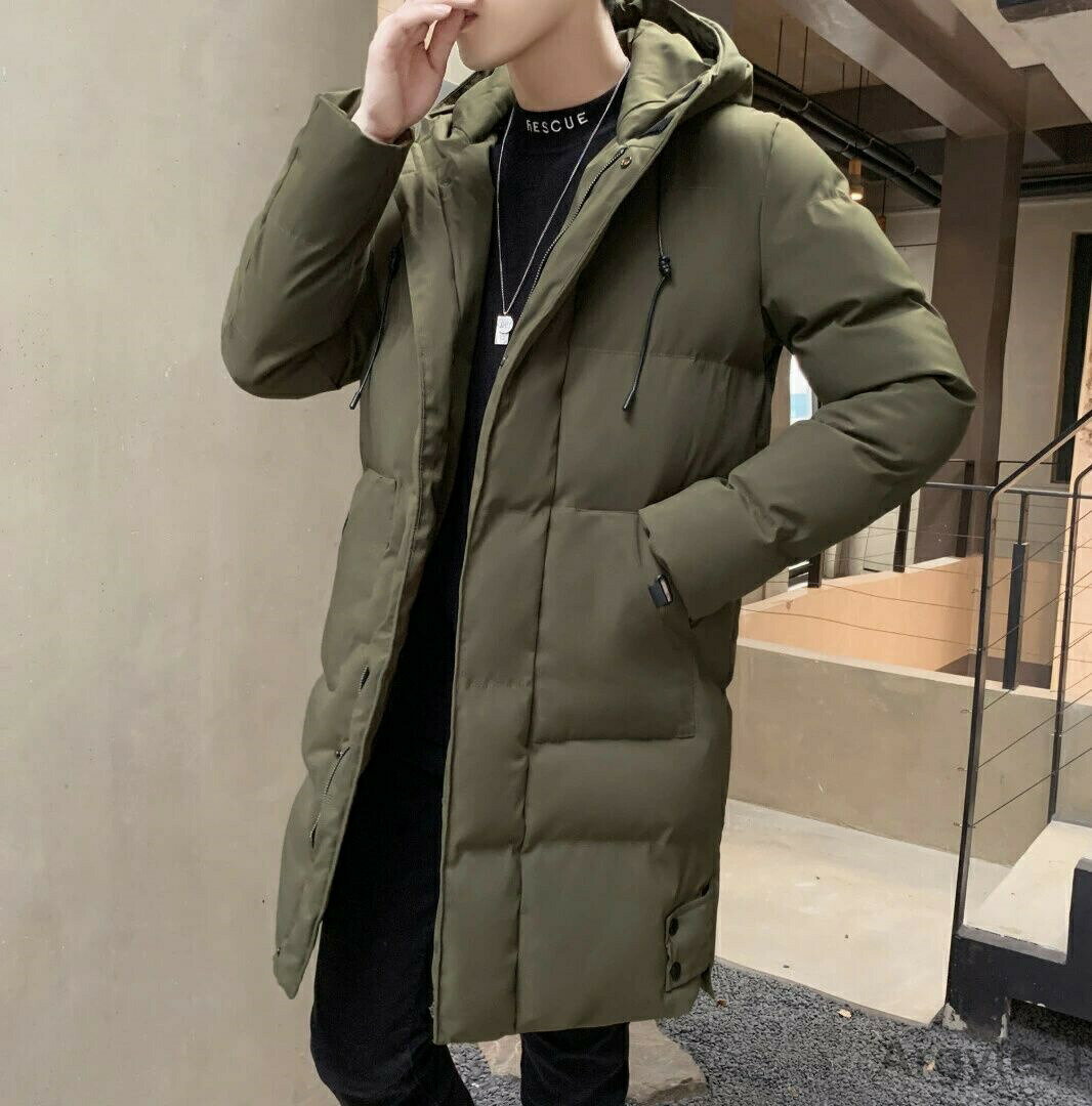 Down Jacket - 【送料無料】メンズ ロングダウンジャケット 防風 防寒 フード付き ポケット付き 軽量 暖かい 羽織り カジュアル ダウンコート グリーン