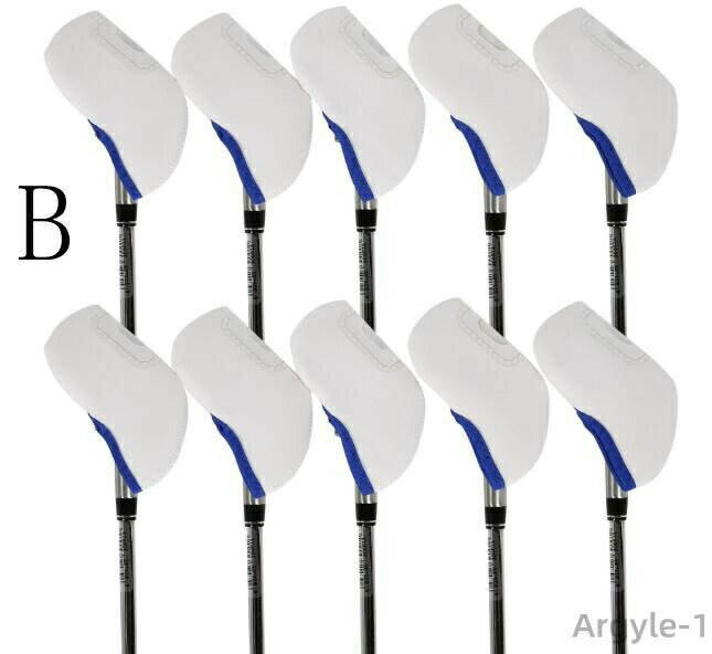 【 プリント じゃないから 】どのアイアンにも使える ゴルフ用 ヘッドカバー 10枚セット 、 おすすめ です。 番号 がカバーにプリントされたり 刺繍 されたりしていないので、どの クラブ にも合わせられてとっても便利です。もし特定の アイアンカバー を一枚だけなくしても、ゴルフ番号の表示がないので他のもので代用が効くので紛失しても心配ありません。 プレゼント としても喜ばれます。 【 大切な愛具をしっかり 保護 】 宅配便 や 車 、 カート での 移動 中等、 運ぶ 際にアイアンのぶつかり合う音に傷つかないか心配になったことはありませんか？実際、細かい傷が付き、お困りの方も大勢いらっしゃると思います。そんなことでは スコア にも悪影響。このカバーは クッション 性があるので、 キャディバッグ 内で大切なクラブに傷が付くことを防ぎます。 軟鉄 鍛造 アイアンには 必需品 です。 【 窓付 ってこんなに便利 】 透明 な窓付きのカバーなので、カバーを付けたままでも使いたい番手がすぐに見つかります。 練習場 や ラウンド 中でもわざわざカバーとクラブの番号を合わせる必要がありませんので、スピーディーに片付けや移動が可能です。付け外しが面倒でないので、ラウンド中も外しっぱなしにすることなく、安心して プレー に集中できます。 【 商品について 】サイズ：約13．5×6．5cm、重さ：約 12g／個 ※素人採寸の為、誤差が生じる場合がございます。ご了承下さいお願いします。 ★商品写真はできる限り実物の色に近づけるよう加工しておりますが、お客様のお使いのモニター設定、お部屋の照明等により実際の商品と色味が異なる場合がございます。新品ですので少し匂いしますが、通気の良いところに風を当てれば匂いが発散できます。 ★不良品以外の返品、交換（想像していたのとは違う、サイズが合わないなどの理由）は出来かねますので予めご了承願います。 ★ 出品中の商品はノーブランド品、新品になります。新品未使用品ですが、商品は微細なほつれや、汚れ 、傷等がある場合がございます。品質に極端なこだわりを持ち方、店頭でのご購 入おすすめ致します。