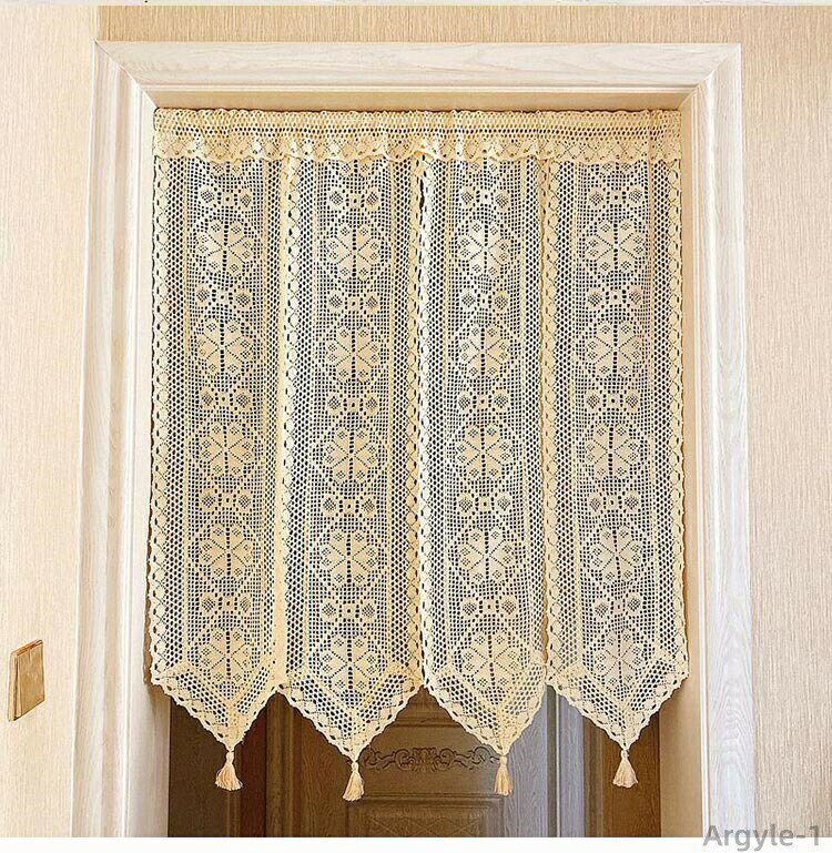 【送料無料】のれん 暖簾 レース 綿 ドア 目隠し フリンジ付き 4連 3連 3つ割れ 4つ割れ クロッシェレ..