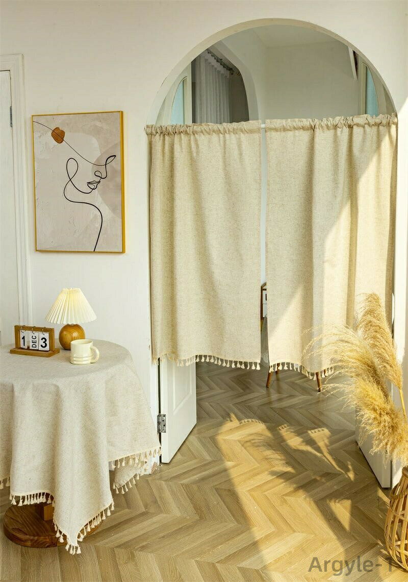 【送料無料】のれん 間仕切り 暖簾 2枚入り リネン素材 フリンジ付き 通気性 おしゃれ 間仕切りカーテン 無地 のれん ロング 間仕切り