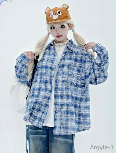 樂天商城 - 【送料無料】ヒップ 衣装 ダンス 大きいサイズ ゆったり 刺繍 ロゴ 前開き 長袖 カットソー トップス ブラウス シャツ チェック