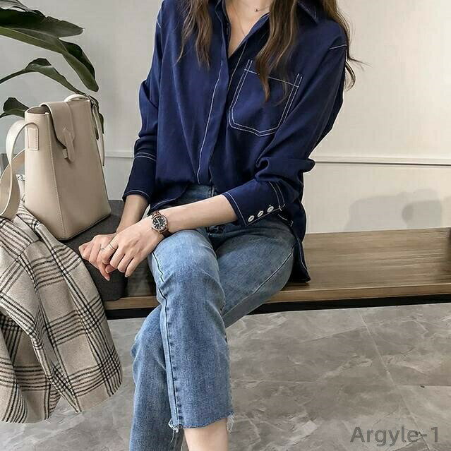 樂天商城 - 【送料無料】シンプル おしゃれ きれいめ 秋 夏 春 3XL 2XL XL L M 白 黄色 青 無地 ステッチ 襟付き 長袖 シャツ レディース トップス