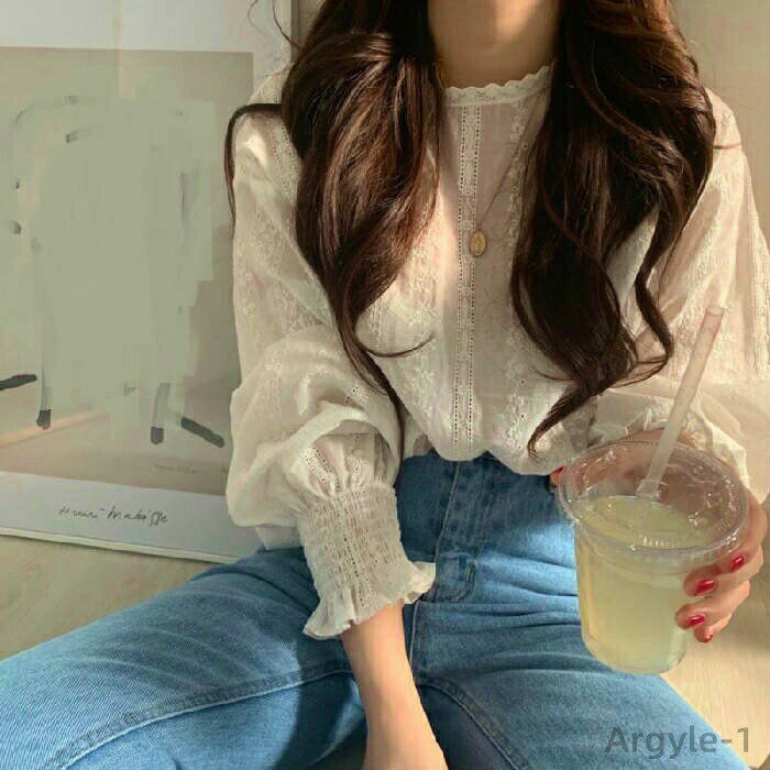 樂天商城 - 【送料無料】フェミニン 可愛い カジュアル トップス 長袖 レース パフスリーブ ランタンスリーブ ブラウス レディース