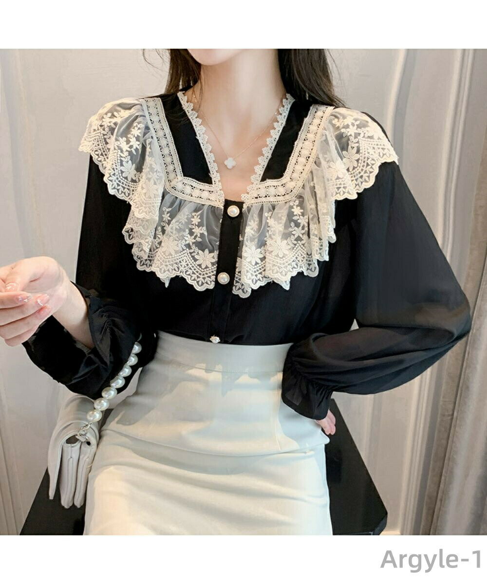 樂天商城 - 【送料無料】韓国ファッション 夏服 フリル夏 フロントボタン 大ぶりレース 大人可愛い レースステッチデザイン可愛いブラウス
