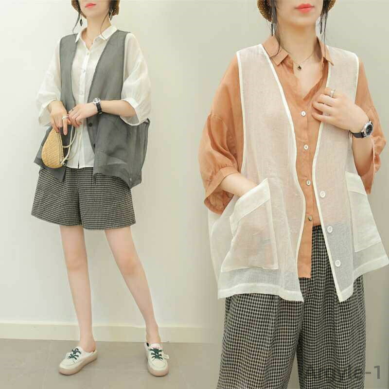 【送料無料】ゆったり 秋ゆったり快適チョッキ袖なし無地 チョッキカーディガンアウターベストノースリーブベスト大きいサイズ薄手春夏