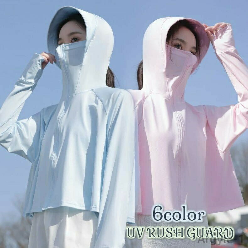 【送料無料】指穴付き フェイスガード 女性 レディース フロントジップ ショート丈 ポンチョ 長袖 UVカ..
