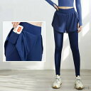 【送料無料】弾性 ハイウエスト ヨガパンツ ポケット フェイクツーピース 女性用 パンツ レディース