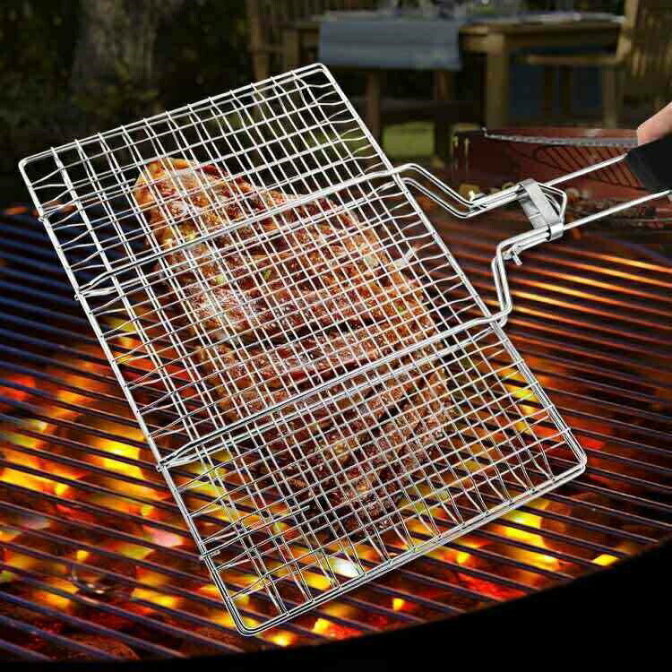 【送料無料】持ち手 木製 ステンレス 食器 アウトドア BBQ 調理器具 挟み焼き 魚焼...