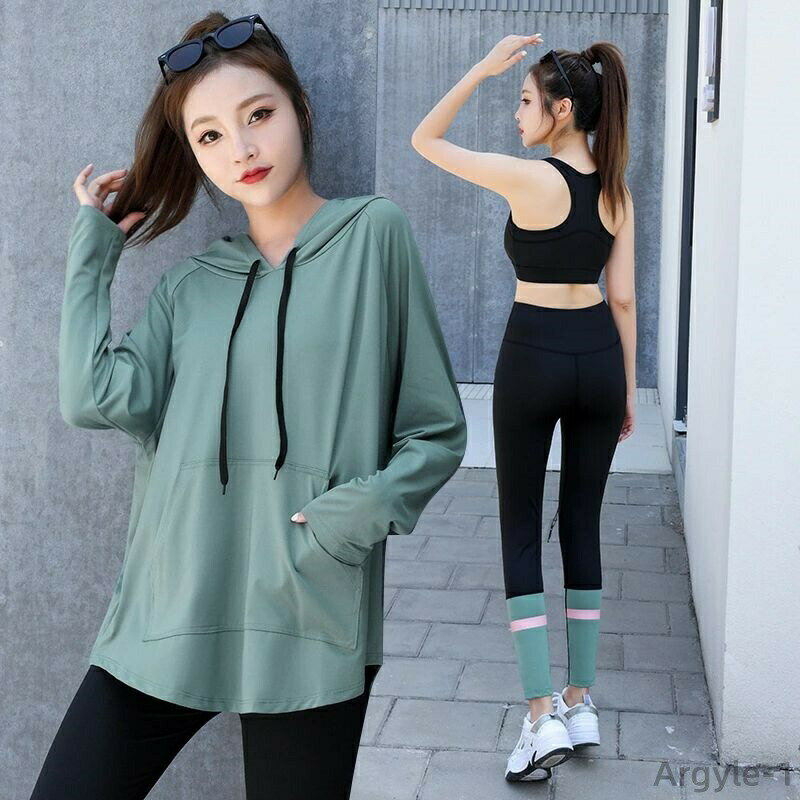 【送料無料】長袖 ランニング 通気性 女性 スパッツ レギンス ハーフトップ スポーツ ゆったり 上下セット レディース