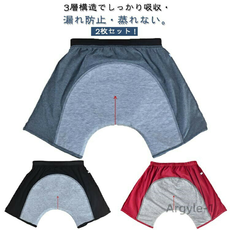 【送料無料】洗濯可能 尿漏れパンツ トランクス 前後に大きな吸収帯 ボクサーパンツ 吸水 男性用 2枚セット 尿漏れパンツ 中失禁 インナー 介