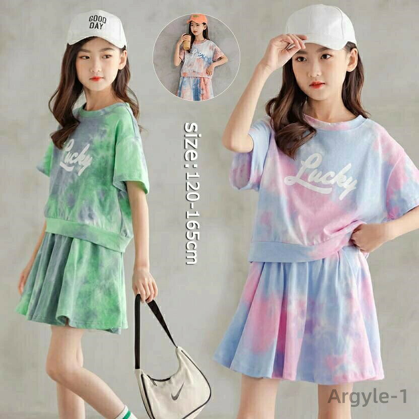 【送料無料】女の子子供服 学生 セットアップ 半袖Tシャツ+スカート 上下セット チアリーダー 夏服 人気 可愛いスポーツ 子ども服 キッズ 女