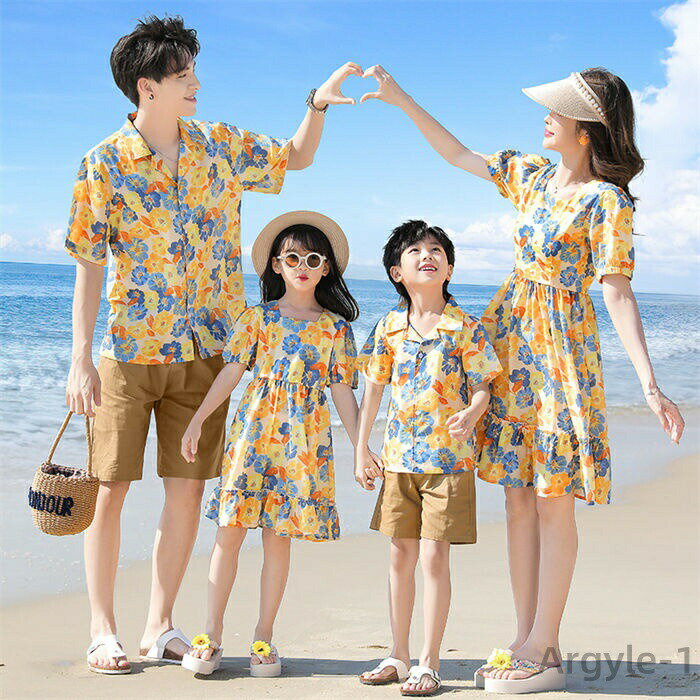 【送料無料】ツ 親子お揃い 親子コーデ カップル ペアシャツ 男の子 女の子 花柄シ...