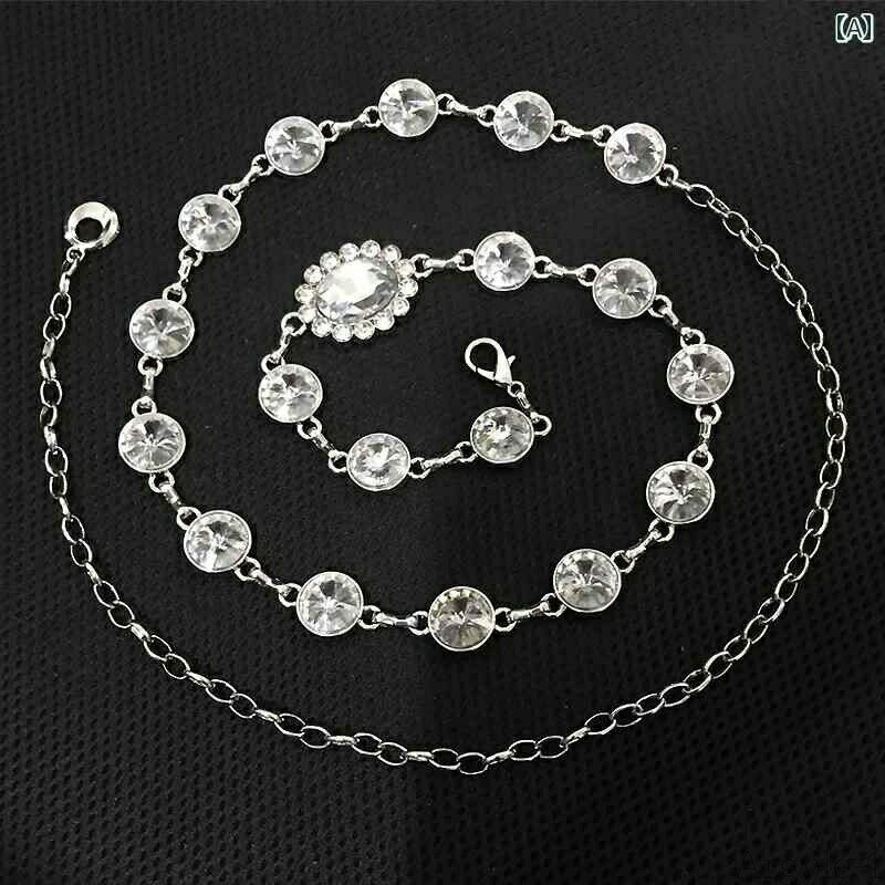 【送料無料】ベルト レディース おしゃれ キラキラ ラインストーン エレガント ウエストチェーン スカート ファッション 金属 装飾 ドレス アクセサリー シルバー