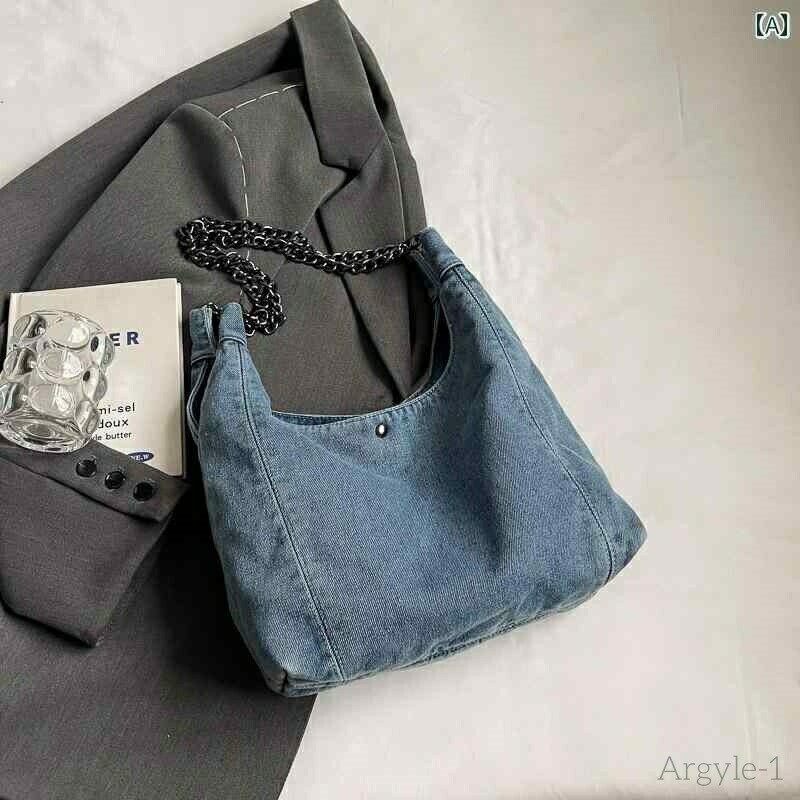 【送料無料】レディース バッグ 普段使い 大容量 通勤 秋冬 ファッション デニム ショルダーキャンバス カジュアル ポータ ブル チェーン トート