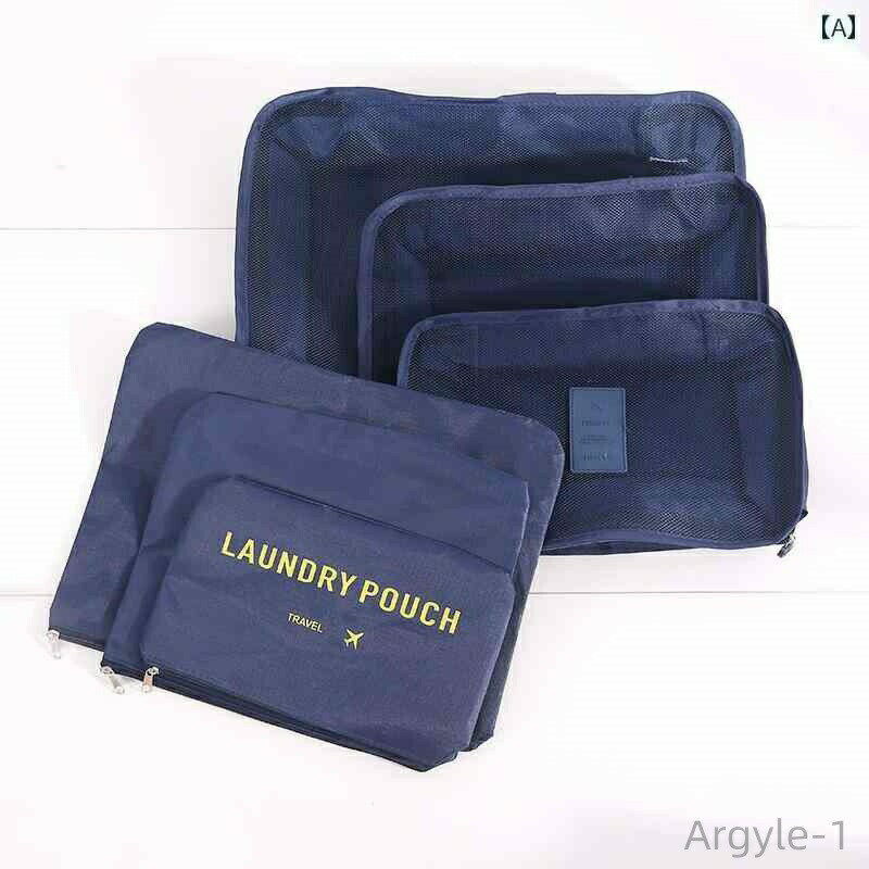 トラベルポーチ セット 旅行 収納 パッキング バッグ 衣類 下着 防水 ポケット ネイビー ブルー グレー
