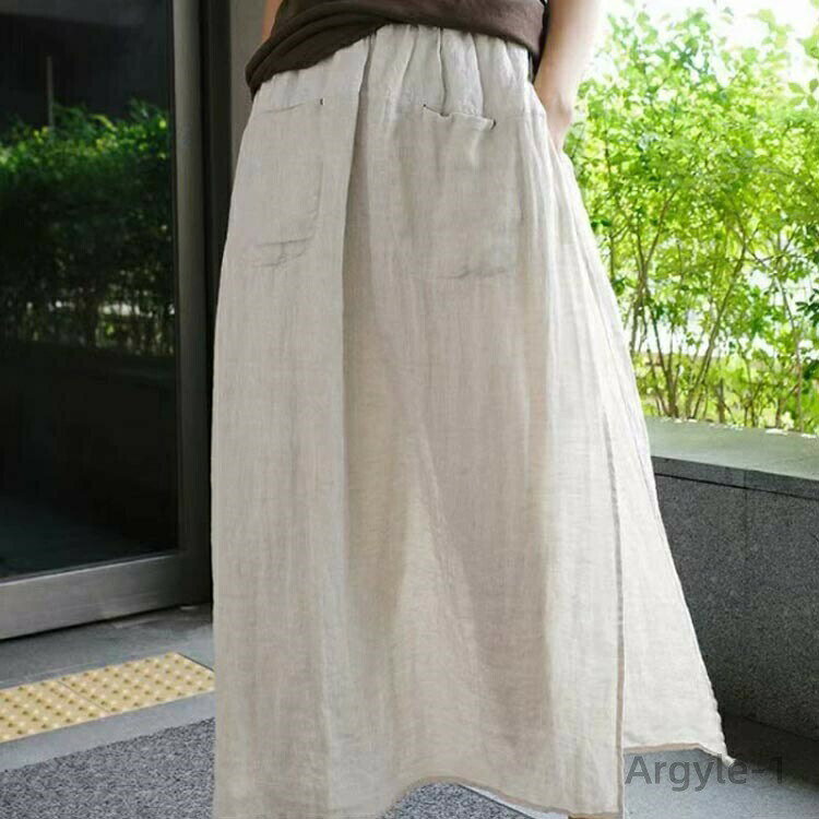 えーあいの【送料無料】綿麻風 スカート 夏 レディース パンツ 春 パンツスカート パンツスカート スカーチョ ワイドパンツ ロングスカート 重ね着風 ボトムス レイヤード 透け感｜アングル3