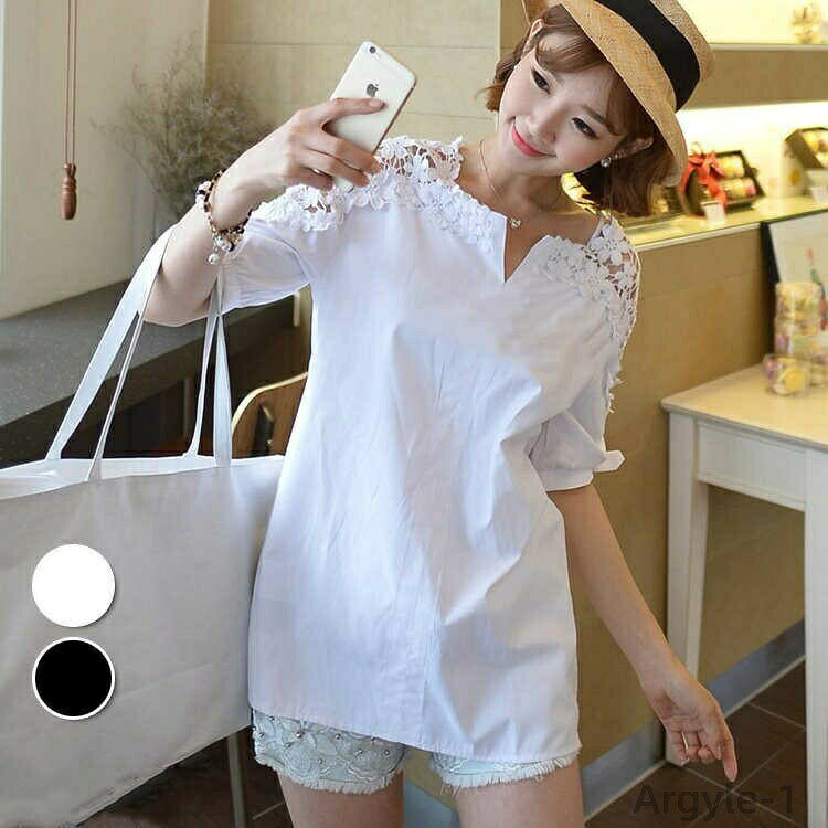Other - 【送料無料】大きいサイズシャツ30代 半袖トップス 肩あき 白レースブラウス 白Tシャツ オシャレブラウス 春夏秋 40代 レディース