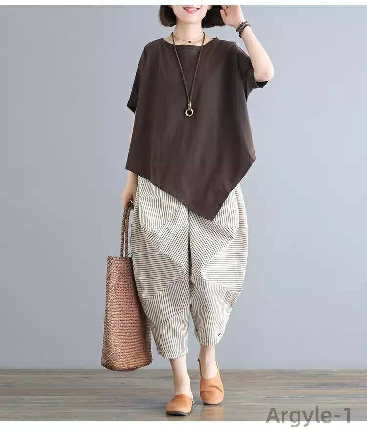 【送料無料】半袖 袖あり 9分丈 膝下 カラーパンツ サルエルパンツ 白シャツ ズボン カットソー Tシャツ セットアップ パンツ ボトムス