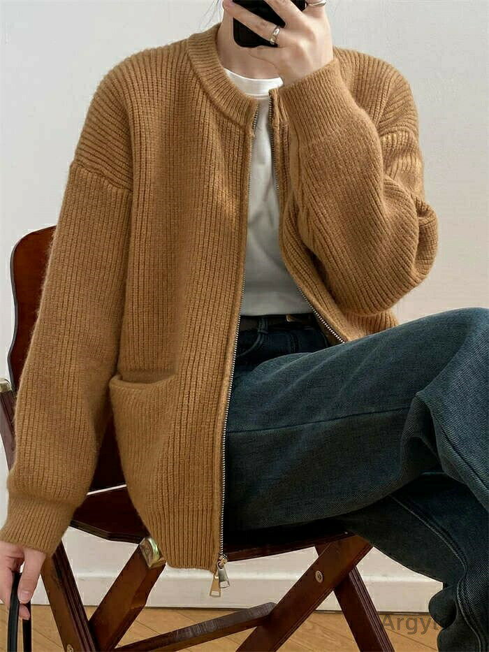 【送料無料】ジップアップ ニットコート ショート トップス ニット 秋冬 長袖 レディース ニットカーディガン