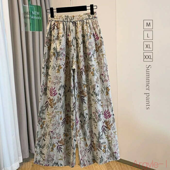 【送料無料】花柄パンツ ワイドパンツ レディース 夏 薄手 きれいめ 花柄 ワイド ギャザー 涼しい ロング丈パンツ 涼感 春 夏 ゆったり エレガント ボトムス ウエストゴム 体