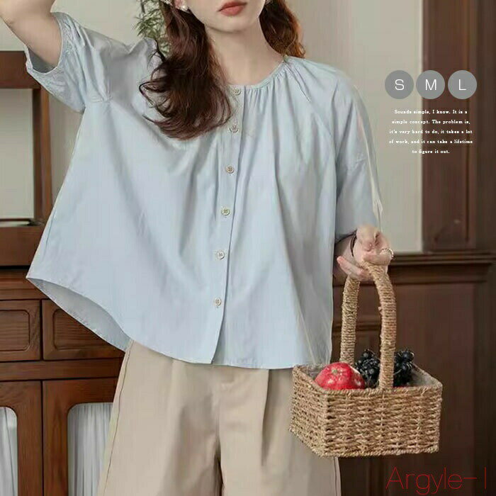 【送料無料】パフスリーブ シャツ ブラウス レディース 無地 夏 綿 半袖 無地シャツ コットン 可愛い トップス シャツブラウス カジュアル おしゃれ 体型カバー ゆったり 半