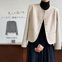 【送料無料】ノーカラージャケット レディース 春秋 長袖 ノーカラー テーラードジャケット トップス レディースジャケット ショート丈 ライトコート 羽織り 春...