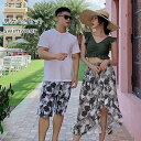 【送料無料】水着 ペア水着 ビキニ カップル 男女4点セット ペアルック お揃い服 レディース ロングスカート メンズ ハーフパンツ ビーチパンツ サーフパンツ 恋人 プレゼン