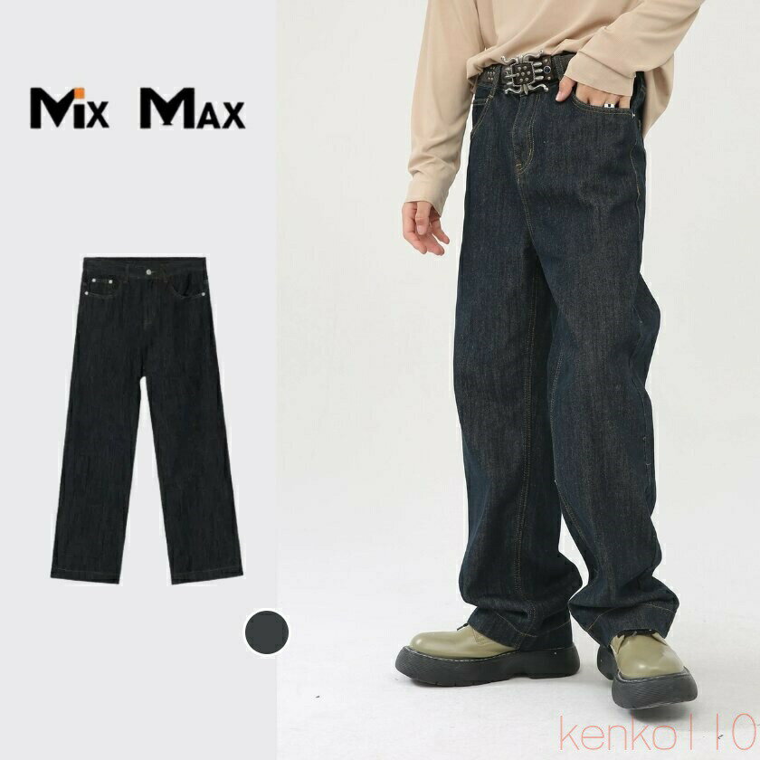 【送料無料】スタンダードデニム ジーンズ スリムストレート デニム ストレートパンツ ワイドデニムパンツ ルーズシルエット 大きいサイズ ジーンズ メンズ ジーパン バ
