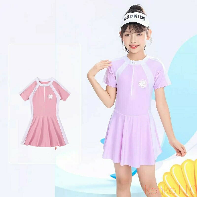 【送料無料】子供 水着 女の子 ワンピース キッズ かわいい 夏 女子 学生 スイムウェア オールインワン ラッシュガード 140 150 160 中学生水着 みずぎ スイミング スクール