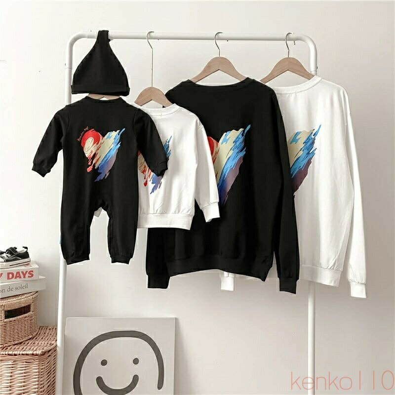 【送料無料】親子 ペアルック 赤ちゃん トレーナー パーカー ハート 秋冬 親子ペアルック 春 秋 トップス ゆったり ママ 女の子 冬 ブランド 長袖 t パパ 親子お揃い服 ベビ