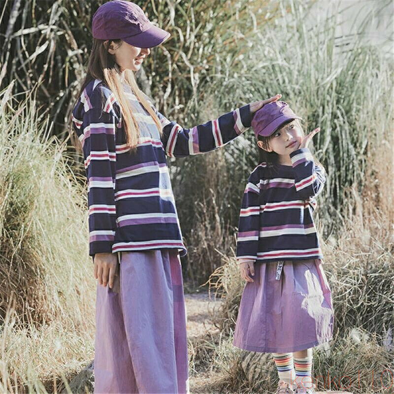 【送料無料】親子 ペアルック 赤ちゃん トレーナー 春 綿 トップス キッズ 女子 ストライプ クラシック 長袖トップス 親子ペアルック 秋 ゆったり ママ 女の子 冬 ブランド