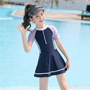 【送料無料】子供 水着 女の子 2点セット ワンピース 半袖 ショートパンツ パッド取り付け外し可 ラッシュガード キッズ 140 150 160 165 170 中学生水着 女子 ワンピース 半