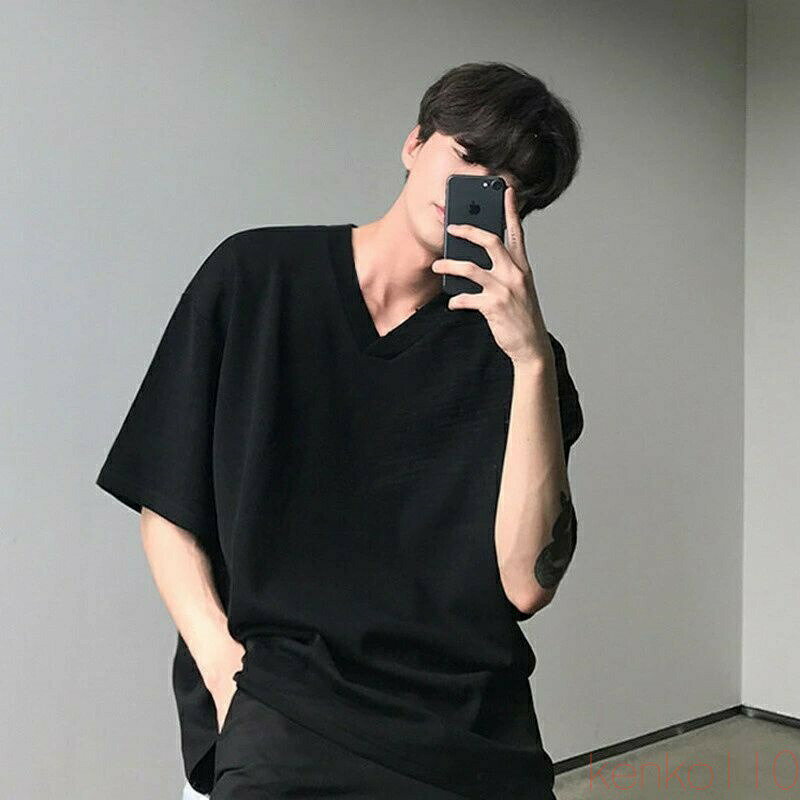 Rakuten - 【送料無料】tシャツ 半袖 メンズ ブランド 無地 シンプル ゆったり Vネック 夏 服 韓国 トレンチコード 大きい 吸汗速乾 高校生 ファッション ビッグシルエットおしゃれ ビ