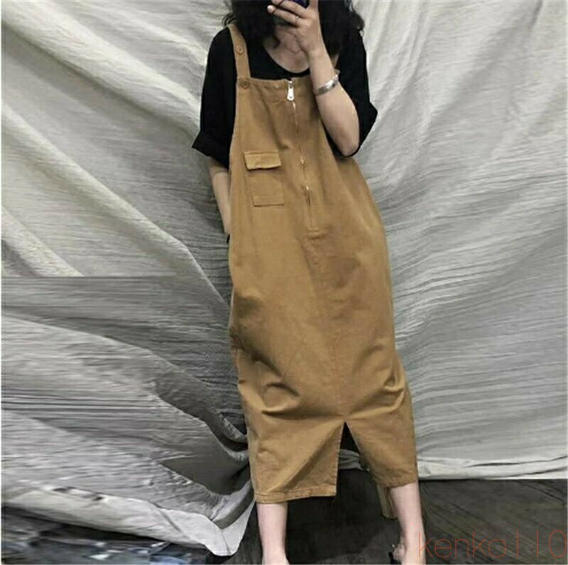 【送料無料】ジャンパースカート 大人 春 レトロ ゆったり 着痩せ ワンピース ミモレ丈 サロペット 夏 ロング レディース ジャンスカ 秋 30代 40代 50代 カジュアル キャミワ