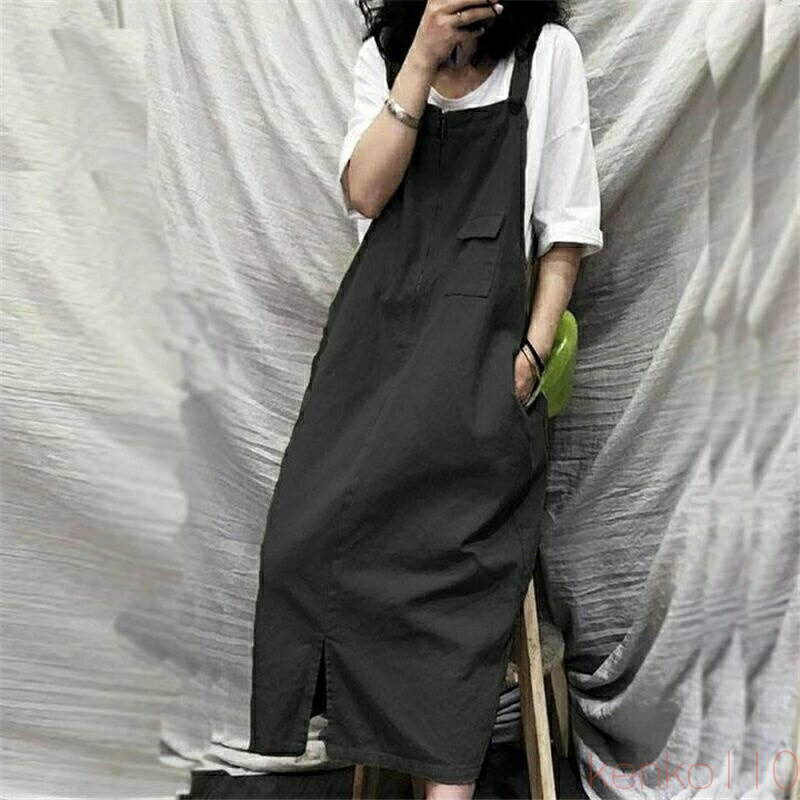 【送料無料】ジャンパースカート 大人 春 レトロ ゆったり 着痩せ ワンピース ミモレ丈 サロペット 夏 ロング レディース ジャンスカ 秋 30代 40代 50代 カジュアル キャミワ