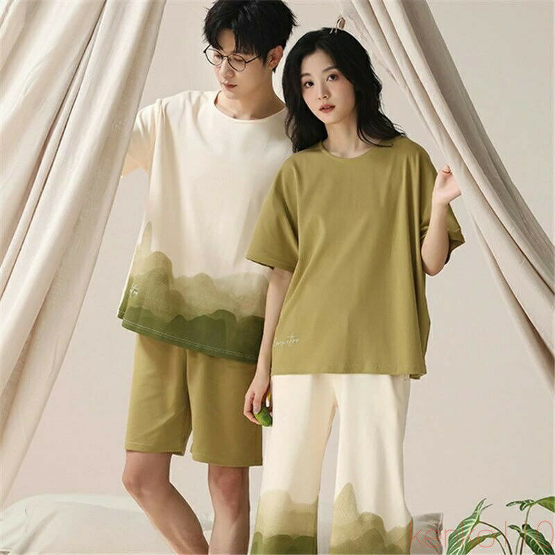 【送料無料】ペア パジャマ 半袖 夏 男女2着 セット 春 グラデーション シンプル ゆったり プリント 大きいサイズ セットアップ カップル タイダイ 高級 ルームウェア 春夏