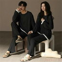 【送料無料】ペア パジャマ 長袖 男女2着 セット 綿100% 無地 柔らかい ゆったり カジュアル カップル 春 秋 シンプル ルームウェア クルーネック 冬 コットン ペアパジャマ