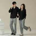 【送料無料】ペア パジャマ 長袖 男女2着 セット 綿100% ストライプ シンプル 柔らかい 冬 セットアップ カップル 秋冬 長袖トップス ルームウェア 前開き 秋 コットン ペア