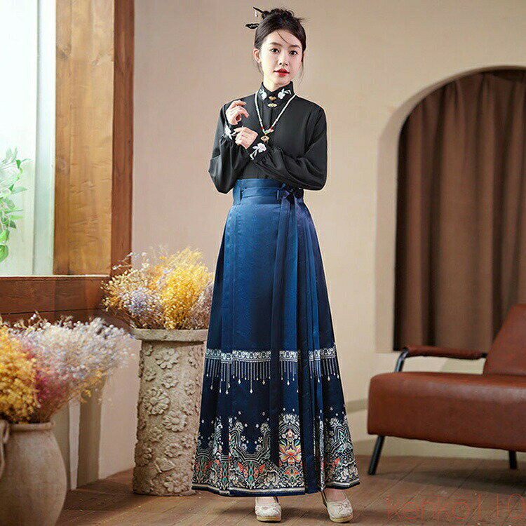 【送料無料】マミアンスカート ラップスカート 巻きスカート ハイウエストスカート ボトムス スカート ロング プリーツ チャイナ エレガント スリム フィット 長い 中国風(4.0)