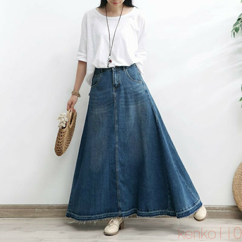 えーあいの【送料無料】デニム お洒落 脚長 スカート レディース ボトムス デニムスカート ロングスカート マキシ丈 マキシスカート ストレート ペンシルスカート ロング タイト ハイウ｜アングル2