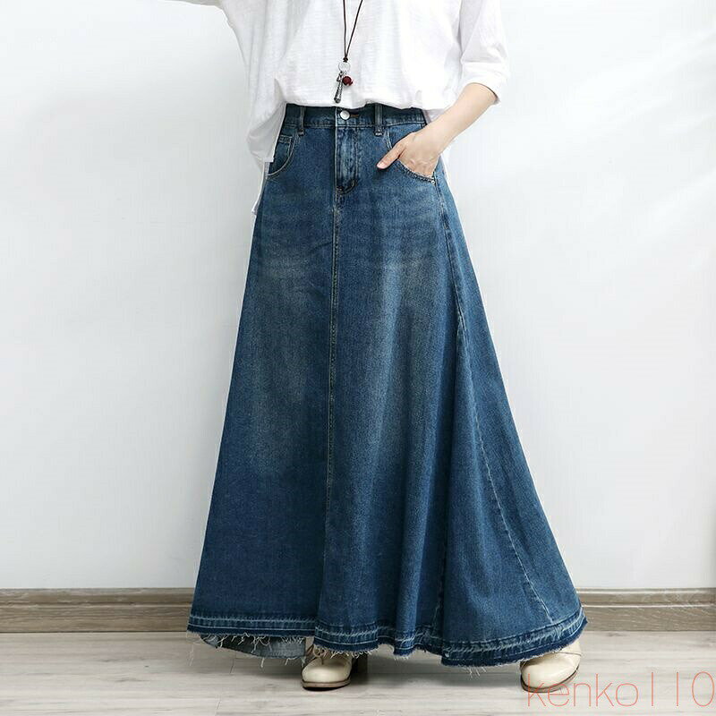 えーあいの【送料無料】デニム お洒落 脚長 スカート レディース ボトムス デニムスカート ロングスカート マキシ丈 マキシスカート ストレート ペンシルスカート ロング タイト ハイウ｜アングル3