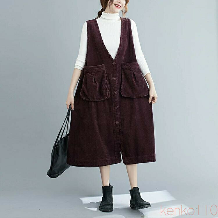 【送料無料】レディースワンピース 秋冬ワンピース オーバーオール サロペット つりスカート コーデュロイ マキシワンピース キャミワンピース ベンツ ポケット 無地 カジュ