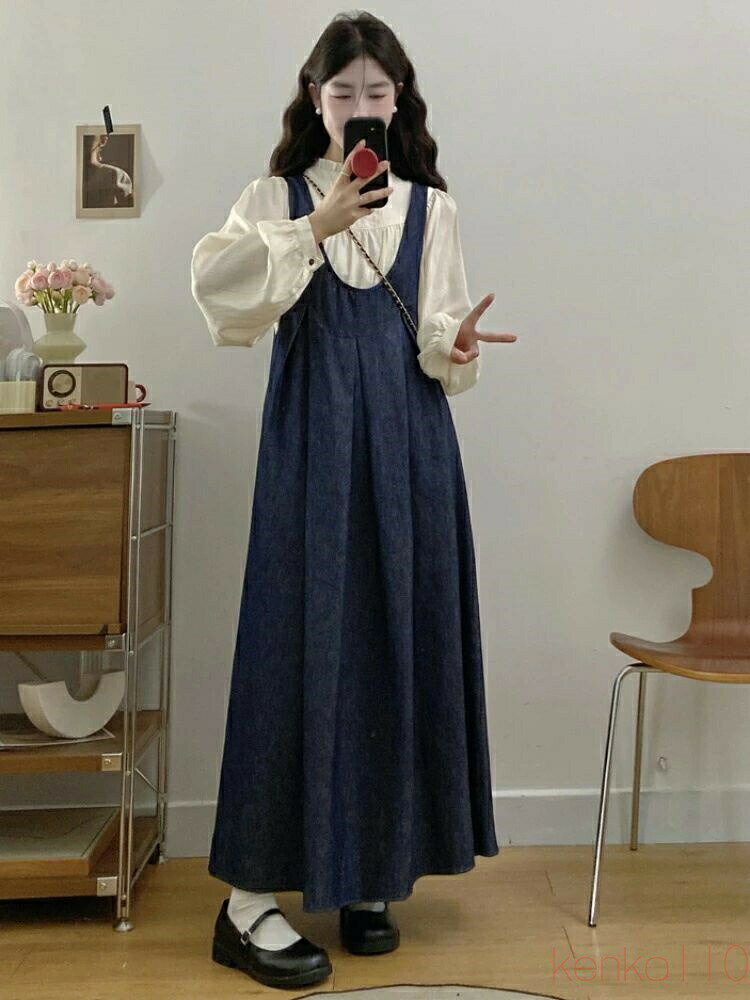 【ポイント最大8倍】【送料無料】ジャンパースカート サロペット デニム ワンピース 春物 春 夏 サロペットワンピ ゆったり ドッキング ワンピース デニムジャンスカ レディース サロペット ロン