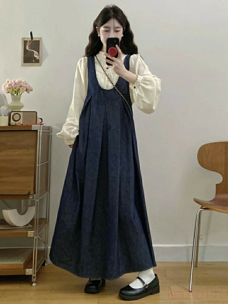 【ポイント最大8倍】【送料無料】ジャンパースカート サロペット デニム ワンピース 春物 春 夏 サロペットワンピ ゆったり ドッキング ワンピース デニムジャンスカ レディース サロペット ロン