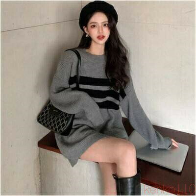 【送料無料】ミディアムセーター トップス ワンピース セーター プルオーバー 長袖 ラウンドネック ストレート 厚手 かわいい 大人可愛い シンプル カジュアル 大人 おしゃれ