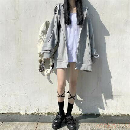 【送料無料】トップス パーカー 3色展開 スウェット オーバーサイズ フード付き 春 秋 長袖 ジッパー 前開き レディース個性的 羽織 ゆったり 大きめ ワイド シンプル カジュ(4)