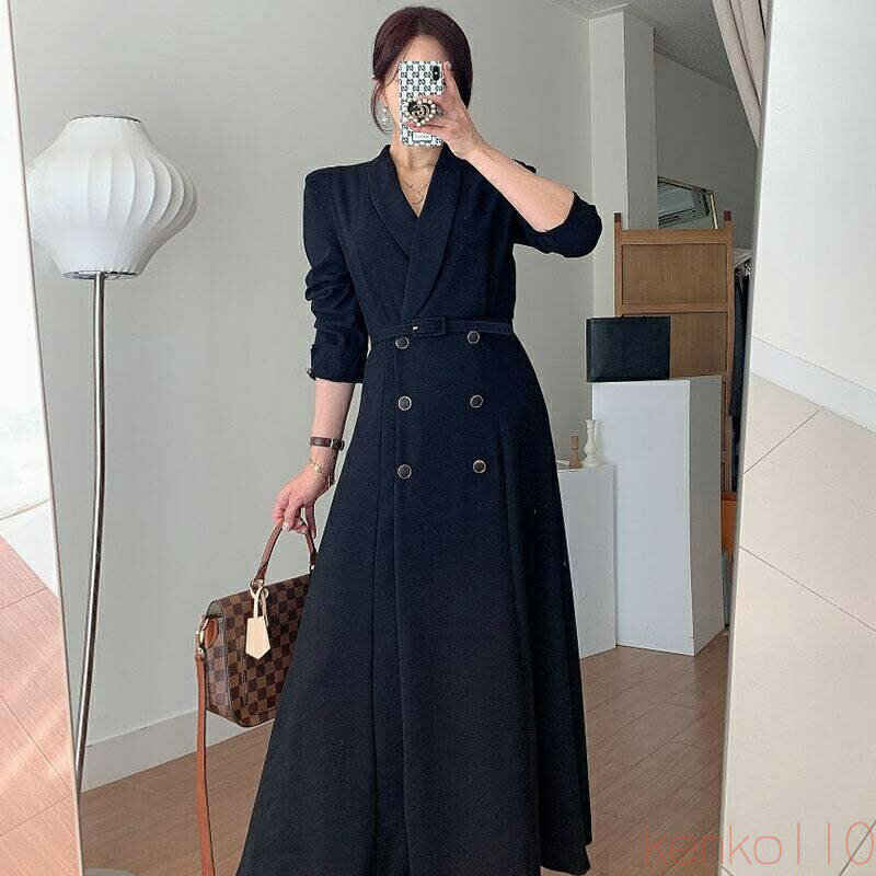 樂天商城 - 【送料無料】トレンチコートドレス ワンピース ドレス トレンチコート ワンピドレス ロング ロング丈 長袖 襟付き ベルト ハイウエスト かわいい 大人可愛い きれいめ シンプ
